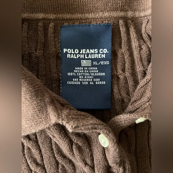 Vtg Women’s Polo Ralph Lauren cable knit short sleeve brown sweater XL - Picture 2 of 4